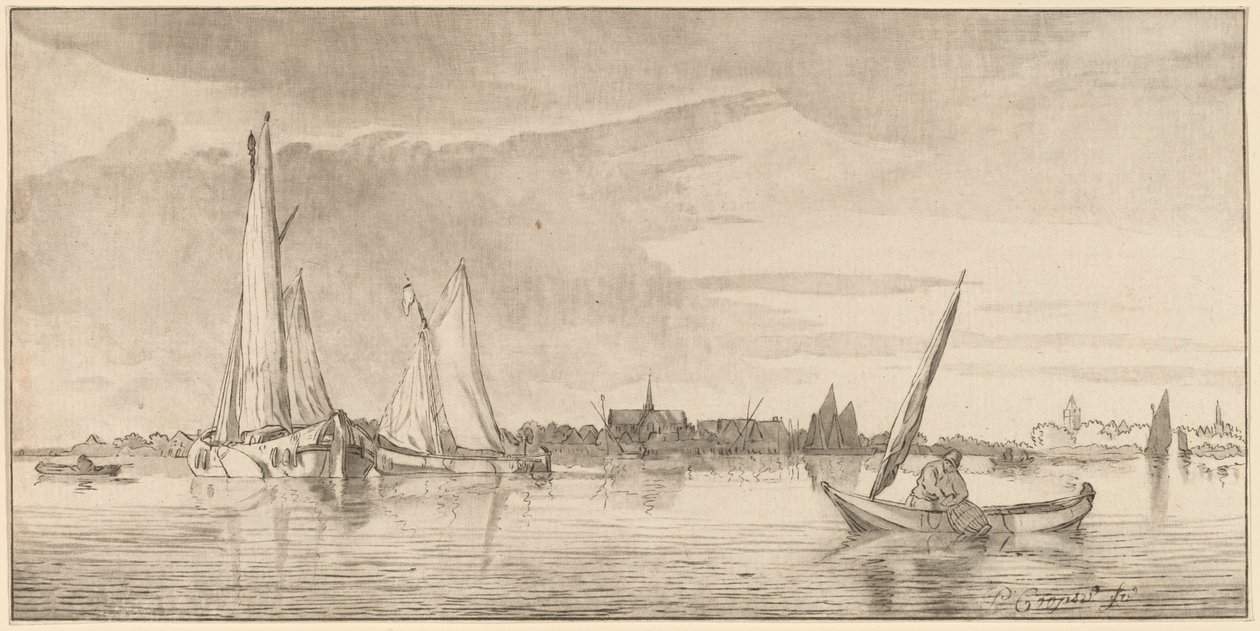 Elv med by, 1775. av Bernhard Schreuder