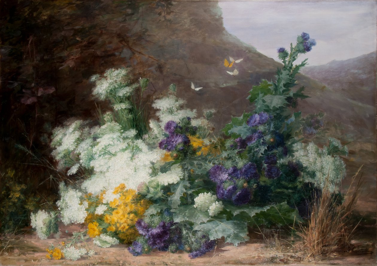 Villblomster i et landskap, ca. 1890 av Berthe Costadau