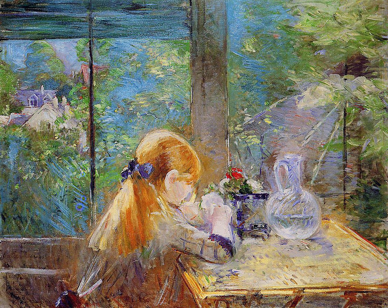 Rødhåret jente sitter på en veranda, 1884 av Berthe Morisot
