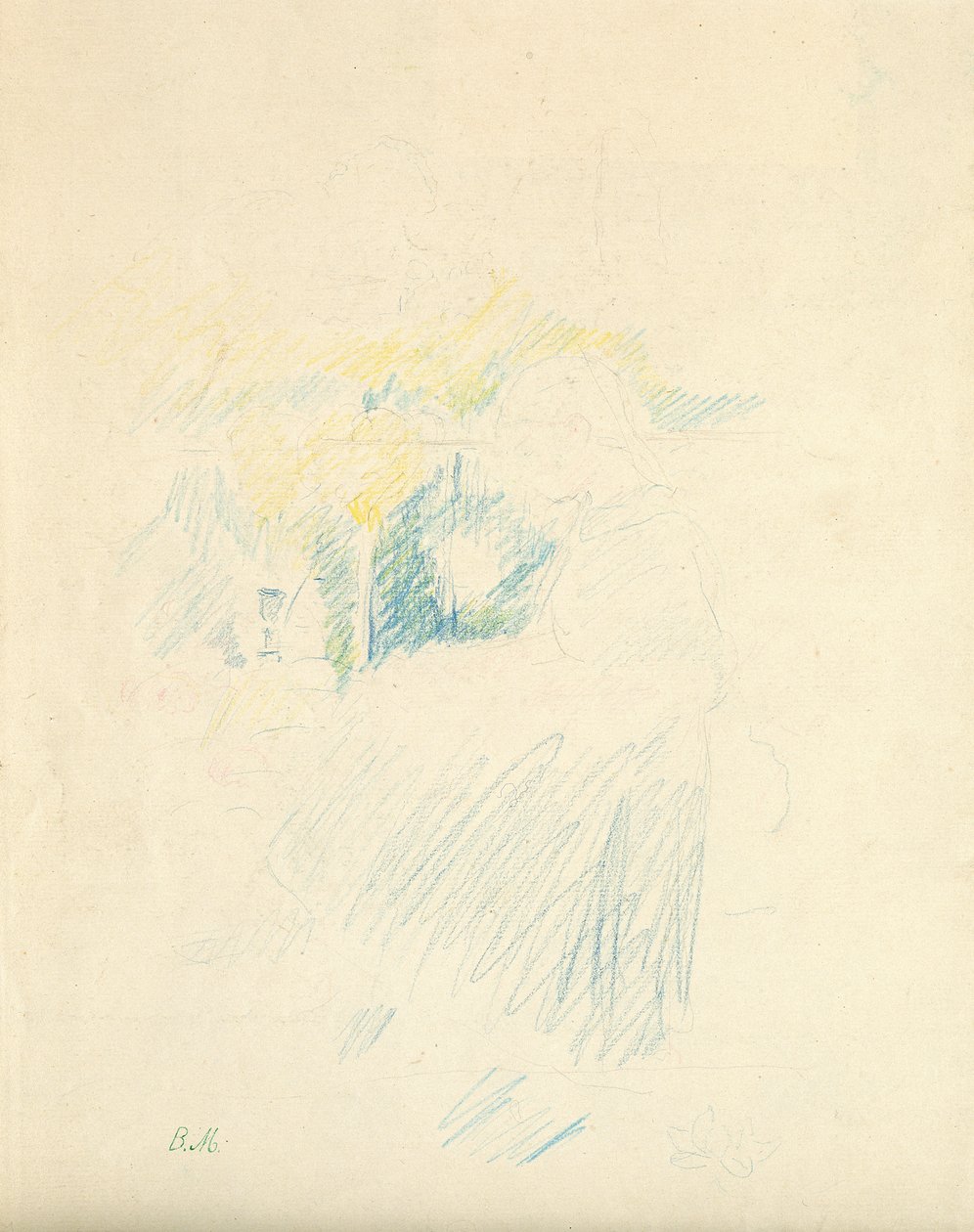 Sittende ung jente, 1888 (fargeblyant på papir) av Berthe Morisot