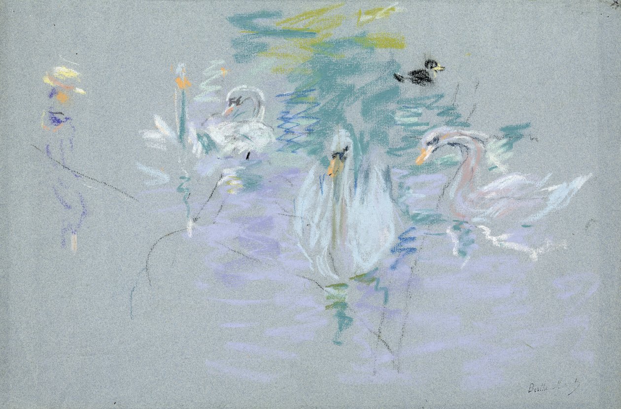 Swans, 1885 (pastell på papir) av Berthe Morisot