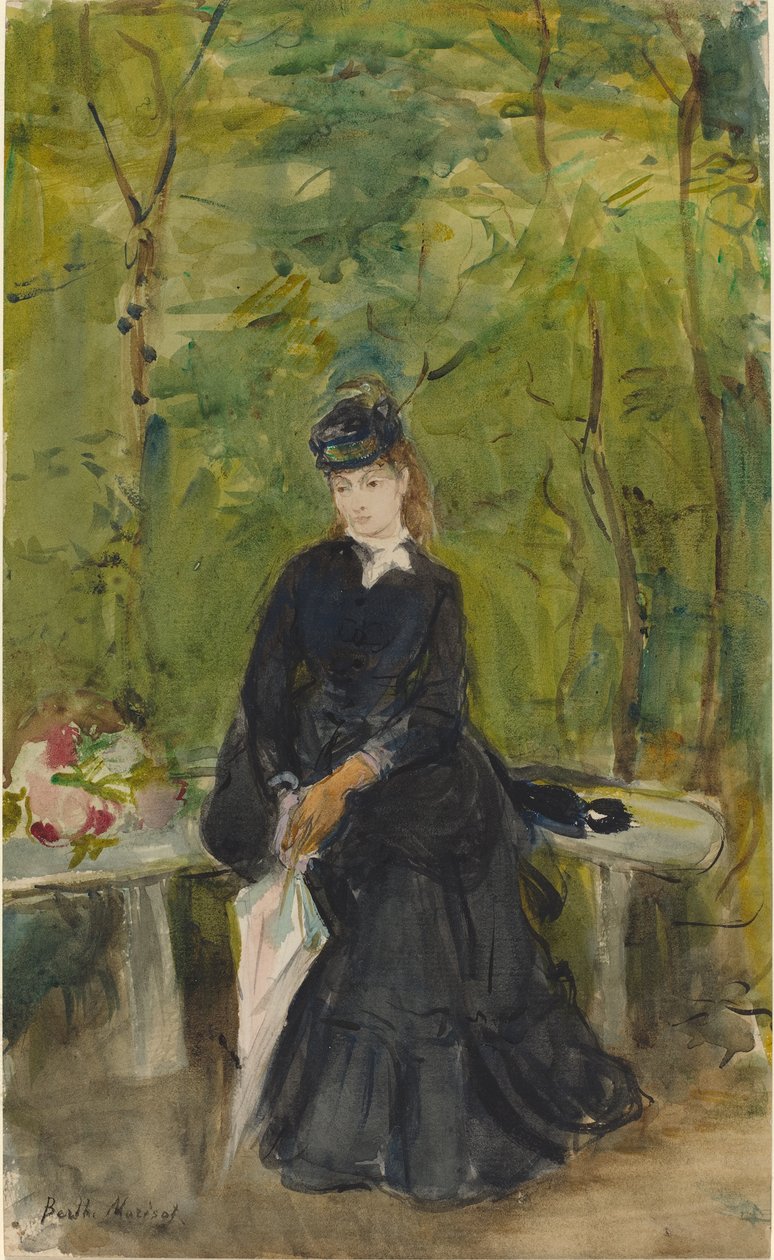 Kunstnerens søster Edma sitter i en park, 1864 av Berthe Morisot