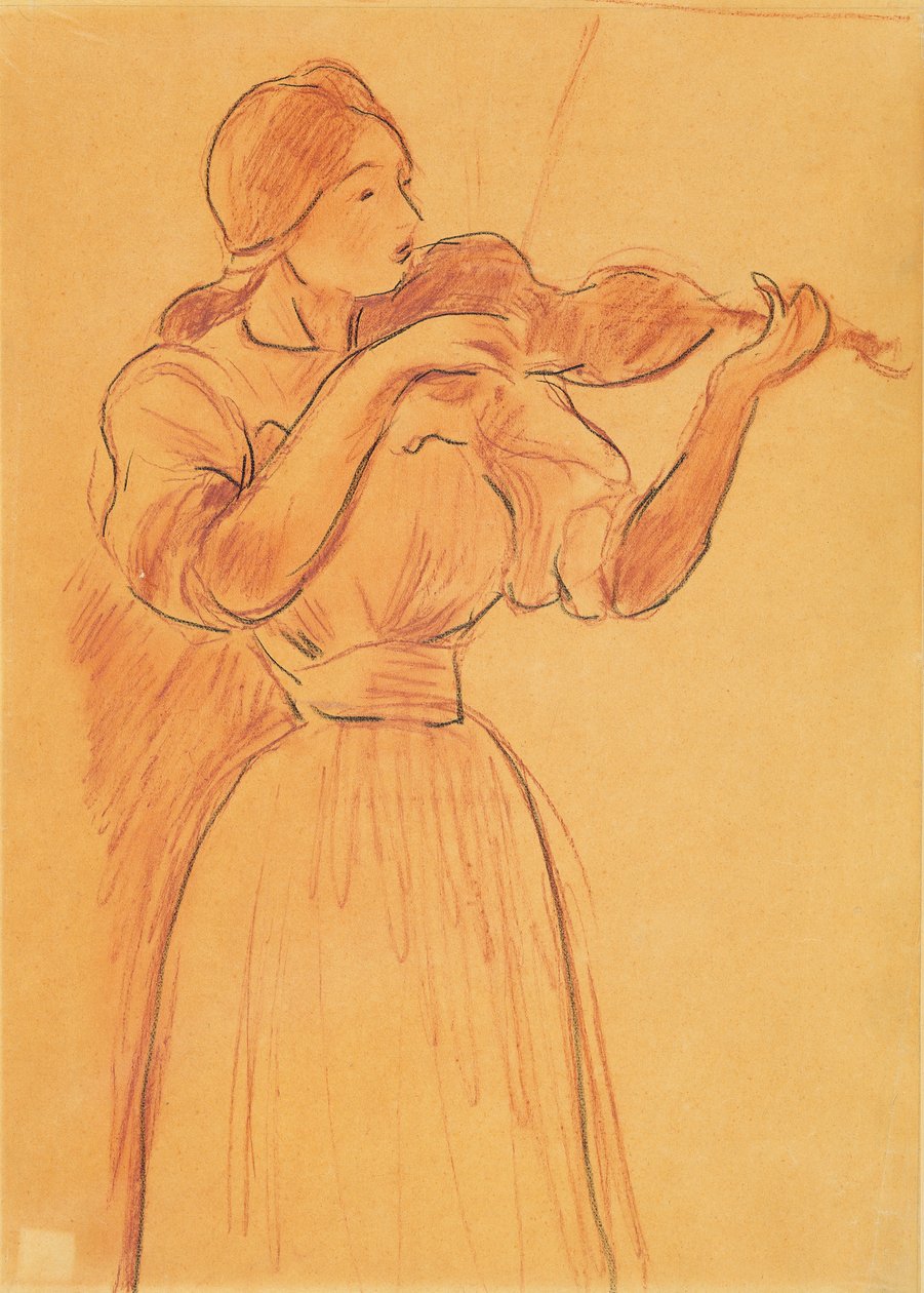 Fiolinen, 1894 (blyant og rødt kritt på papir) av Berthe Morisot