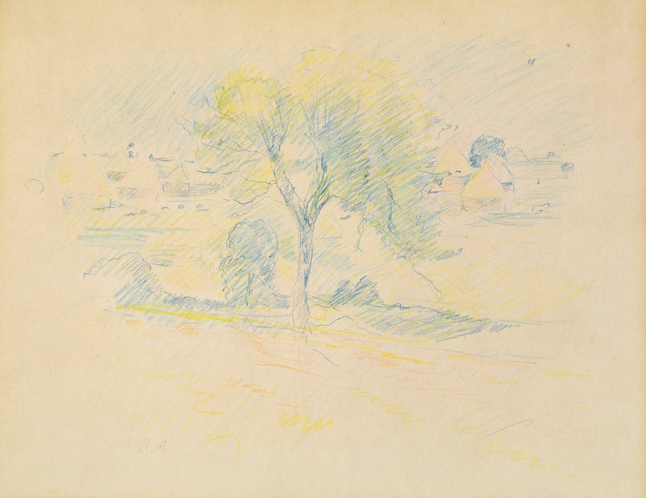 Trær og kvernsteiner, 1883 (farget blyant på papir) av Berthe Morisot