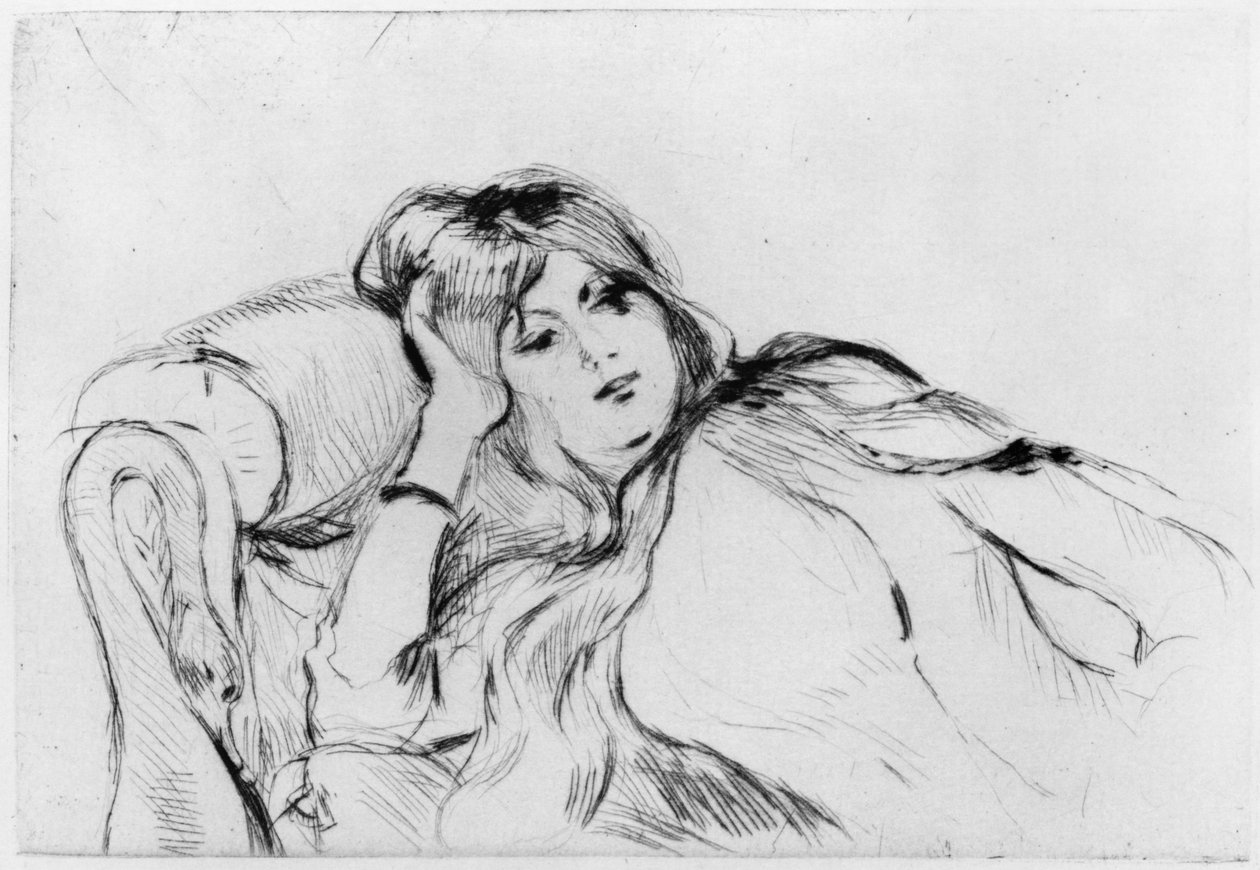 Ung kvinne i ro, 1889 (tørrpunkt) av Berthe Morisot