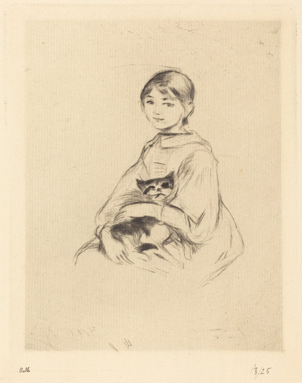 Liten jente med katt av Berthe Morisot