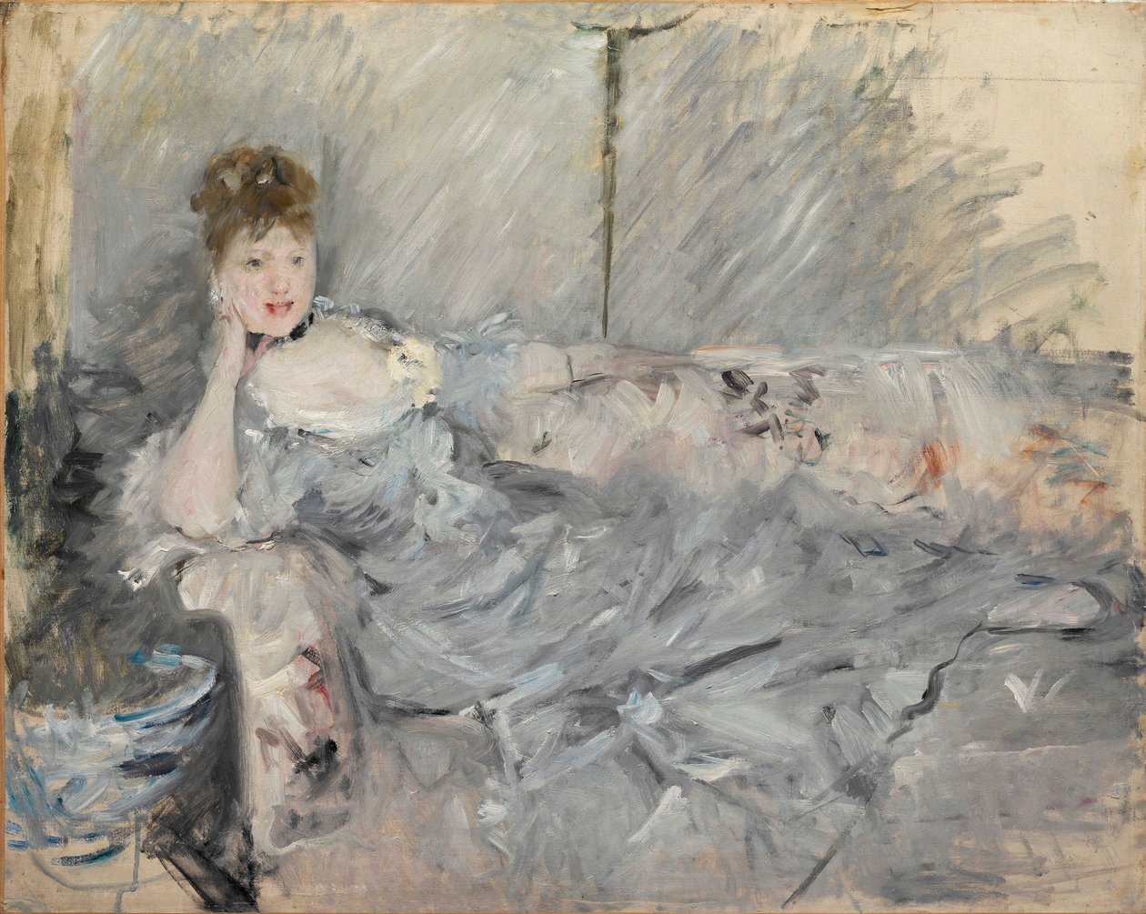 Kvinne i grå liggende, 1879. av Berthe Morisot
