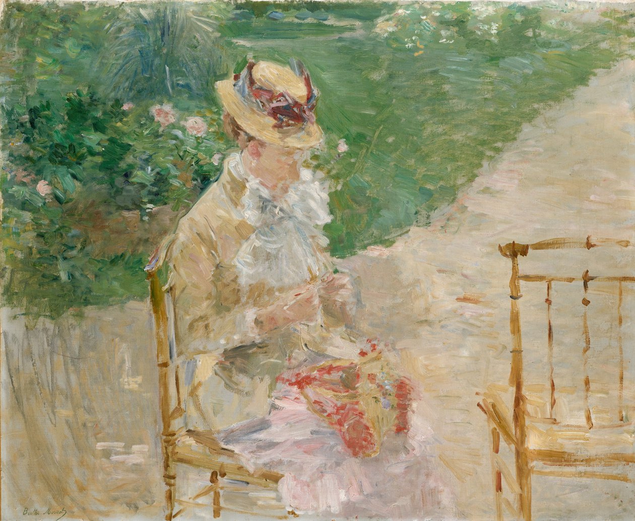 Ung kvinne strikker, ca. 1883. av Berthe Morisot