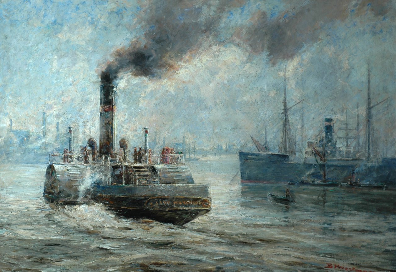 En disig dag på Rochester River av Bertram Priestman