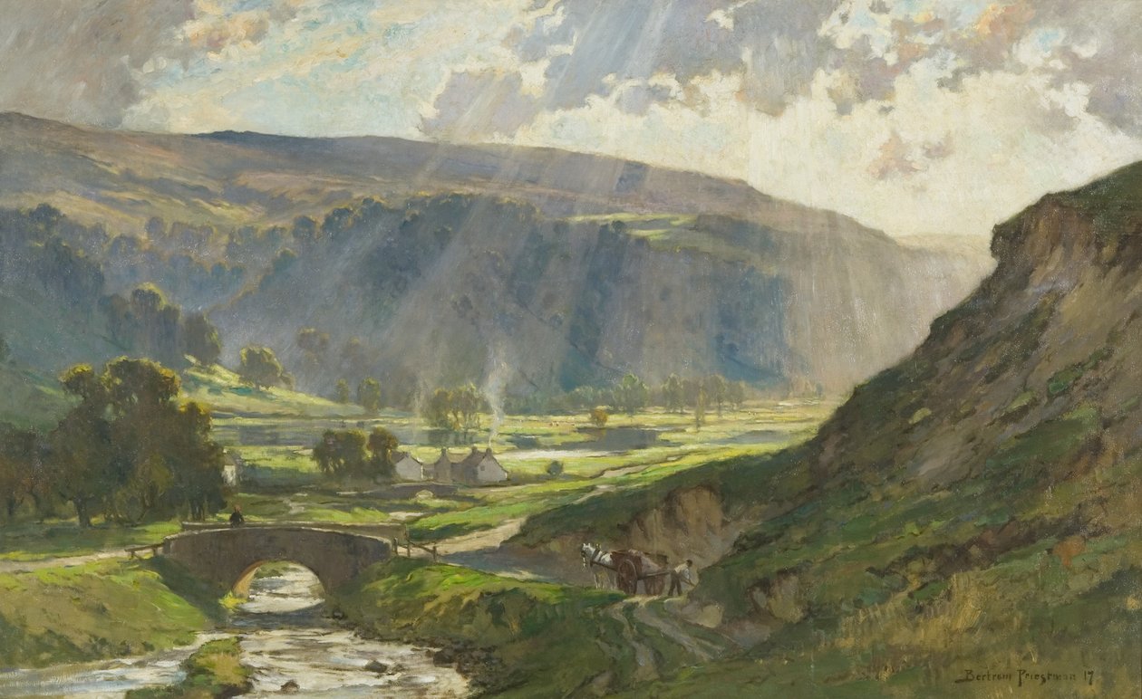 The Sun-Veiled Hills of Wharfedale av Bertram Priestman