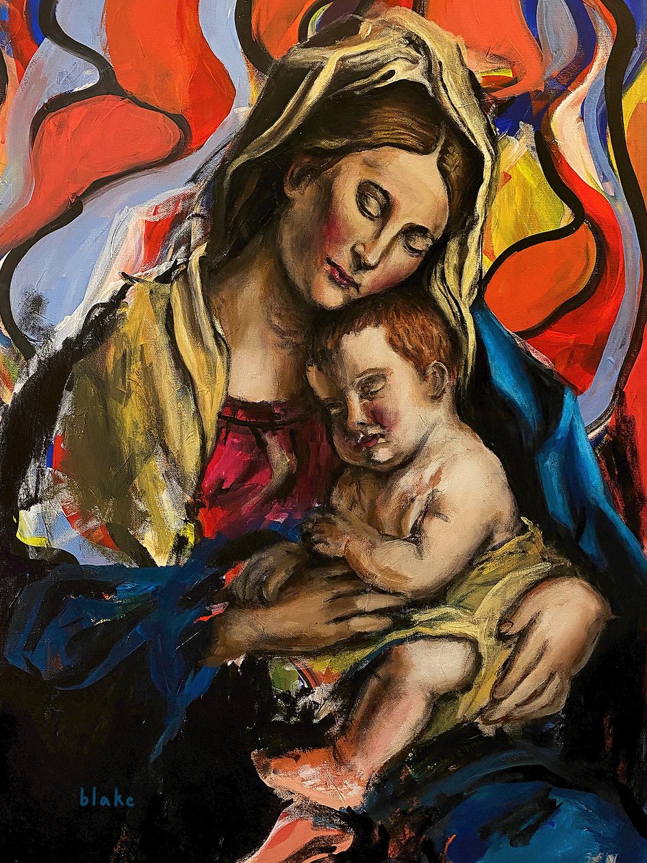 Madonna And Child, ca. 2020 (akryl på lerret) av Blake Munch