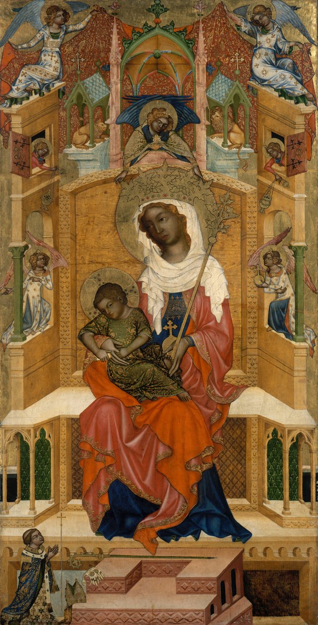 Maria troner sammen med barnet (Glatzer Madonna) av Bohemian Master