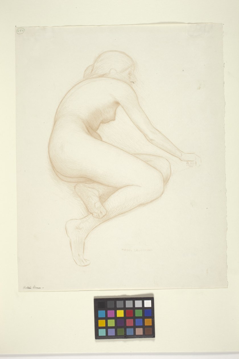 Model Crouching (blekk på papir) av Bolton Coit Brown