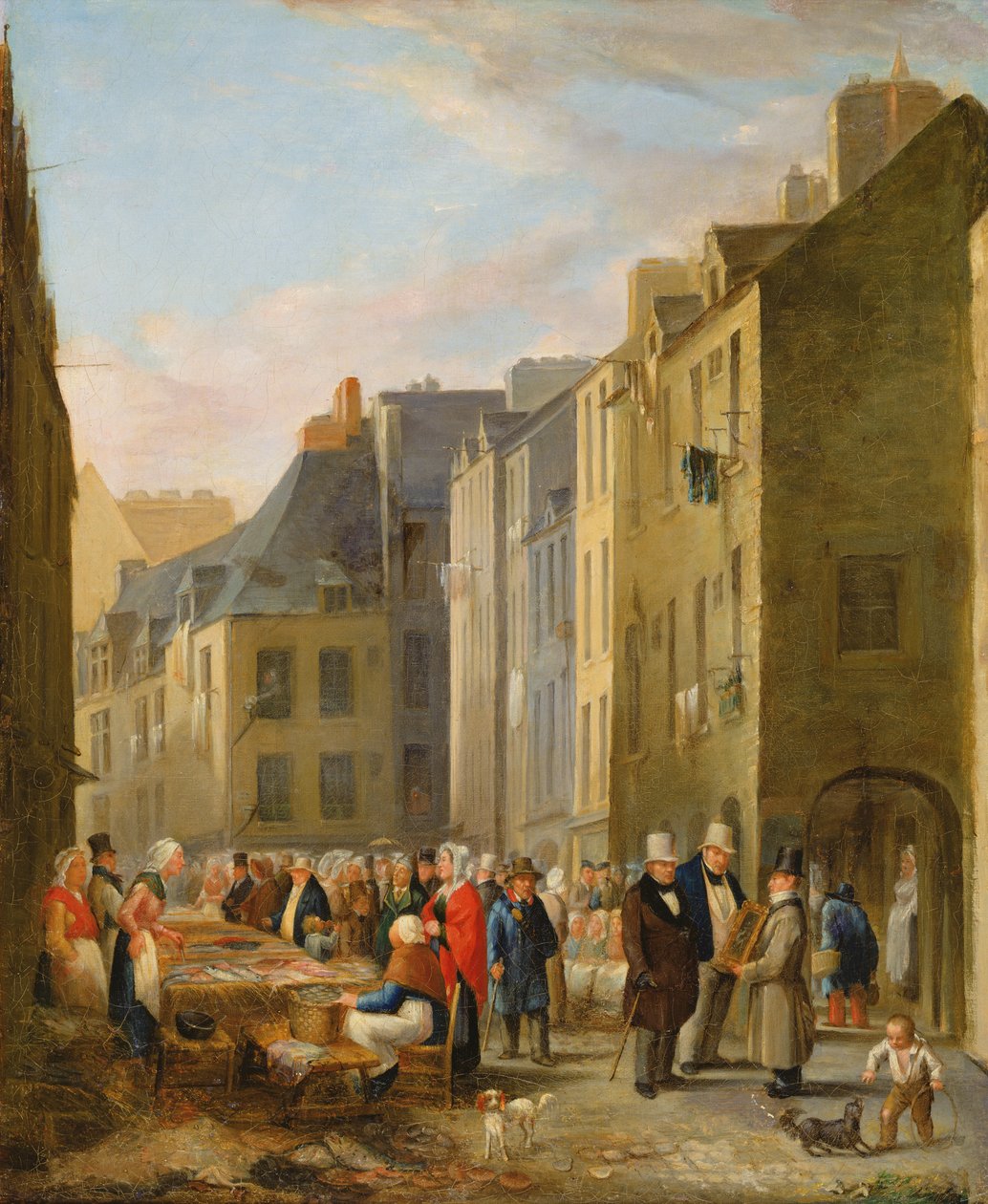 Fiskemarkedet i Cherbourg, 1830-40 av Bon Dumouchel