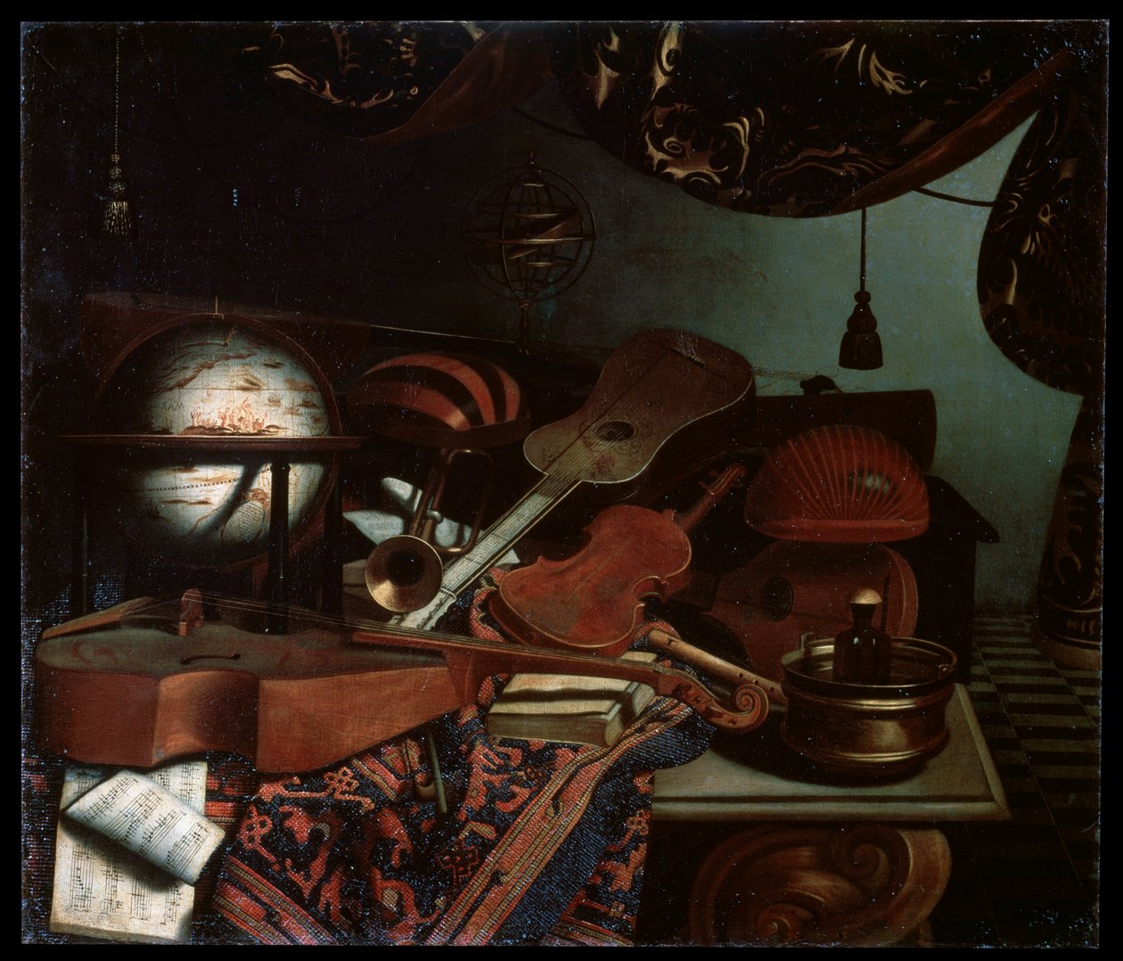 Stilleben med musikkinstrumenter, 1718. av Bonaventura Bettera