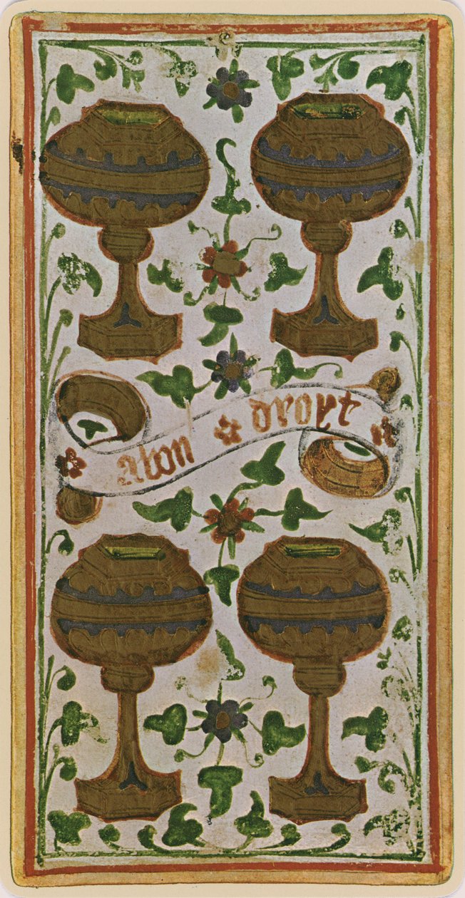 The Four of Cups, faksimile av et tarotkort fra 'Visconti'-stokken, 1441-47 av Bonifacio Bembo