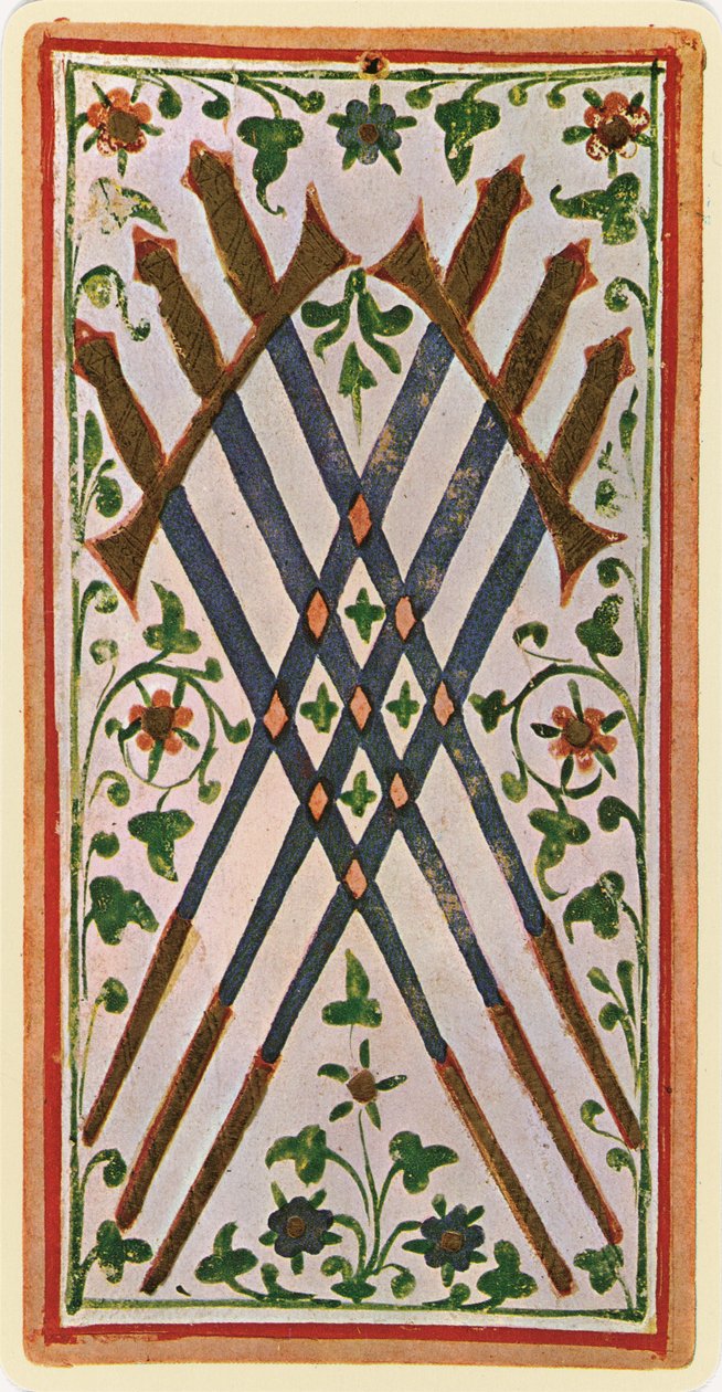 The Six of Swords, faksimile av et tarotkort fra 