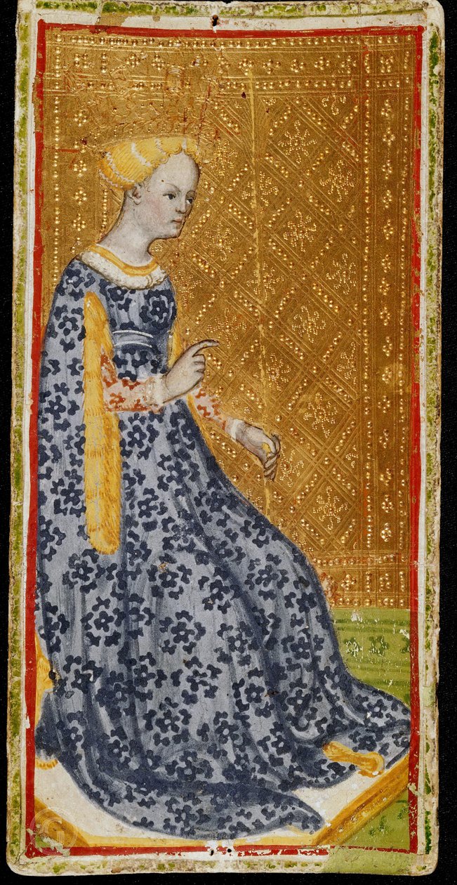 Dronningen av tryllestaver. Tarotkort, 1441-1444. av Bonifacio Bembo