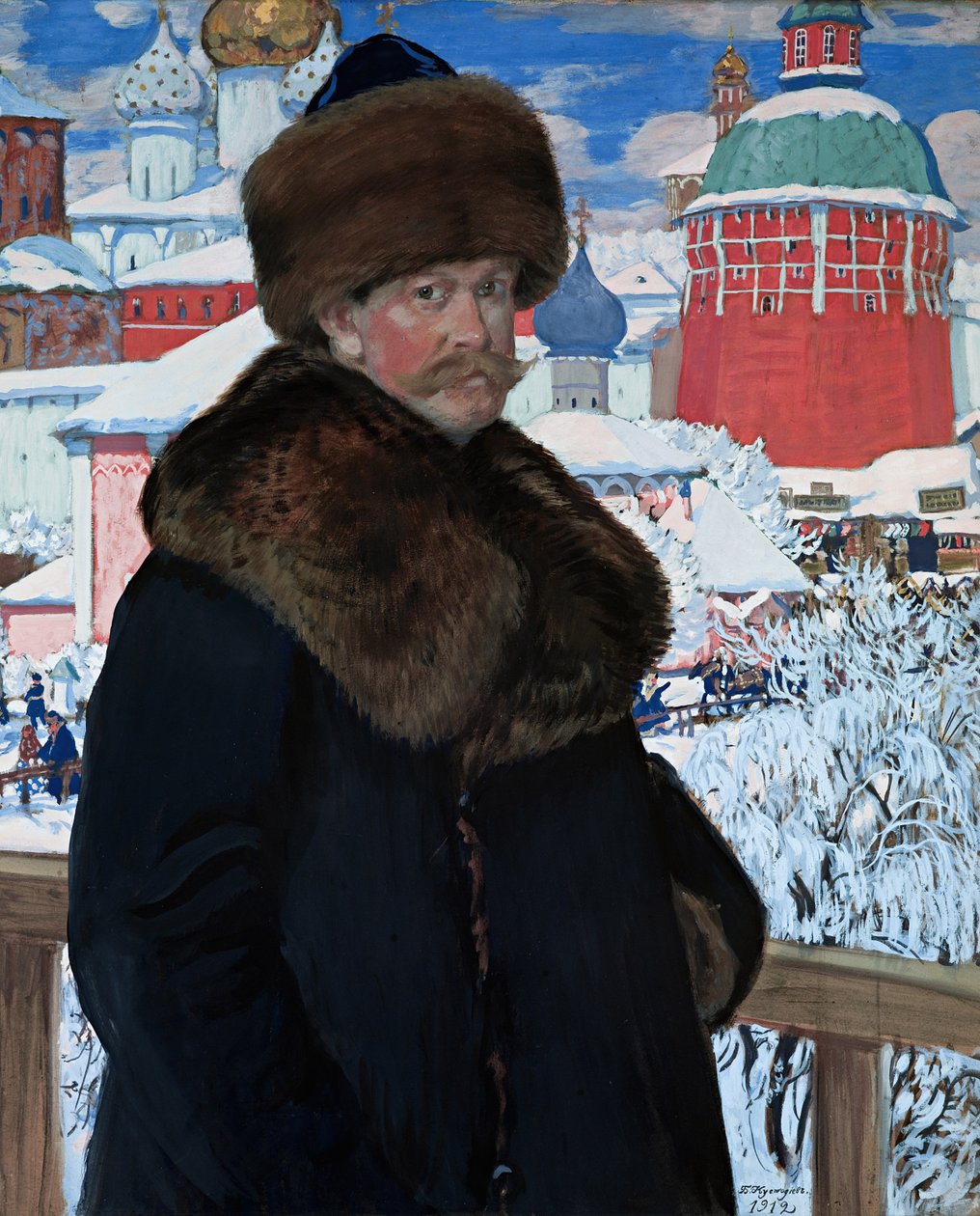 Selvportrett, 1912 (tempera på papp) av Boris Mikhailovich Kustodiev