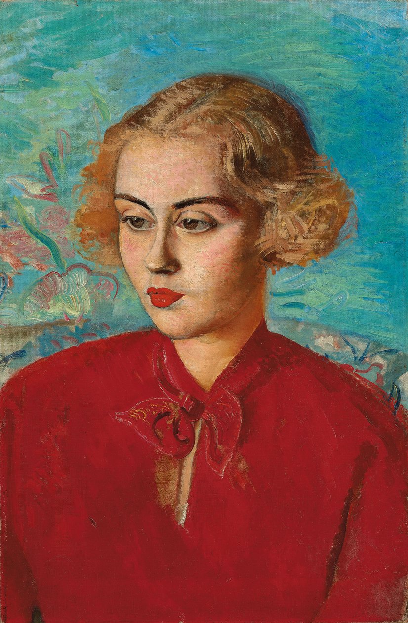 Kvinne i rødt av Boris Dmitrievich Grigoriev