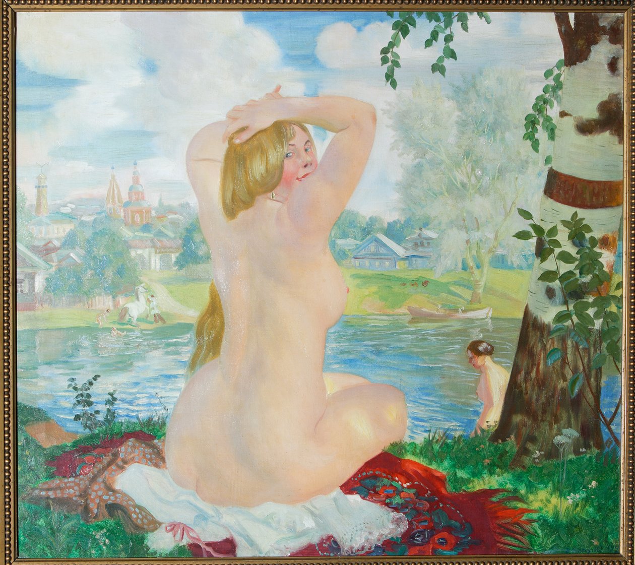 En bader, 1921 av Boris Mikhailovich Kustodiev
