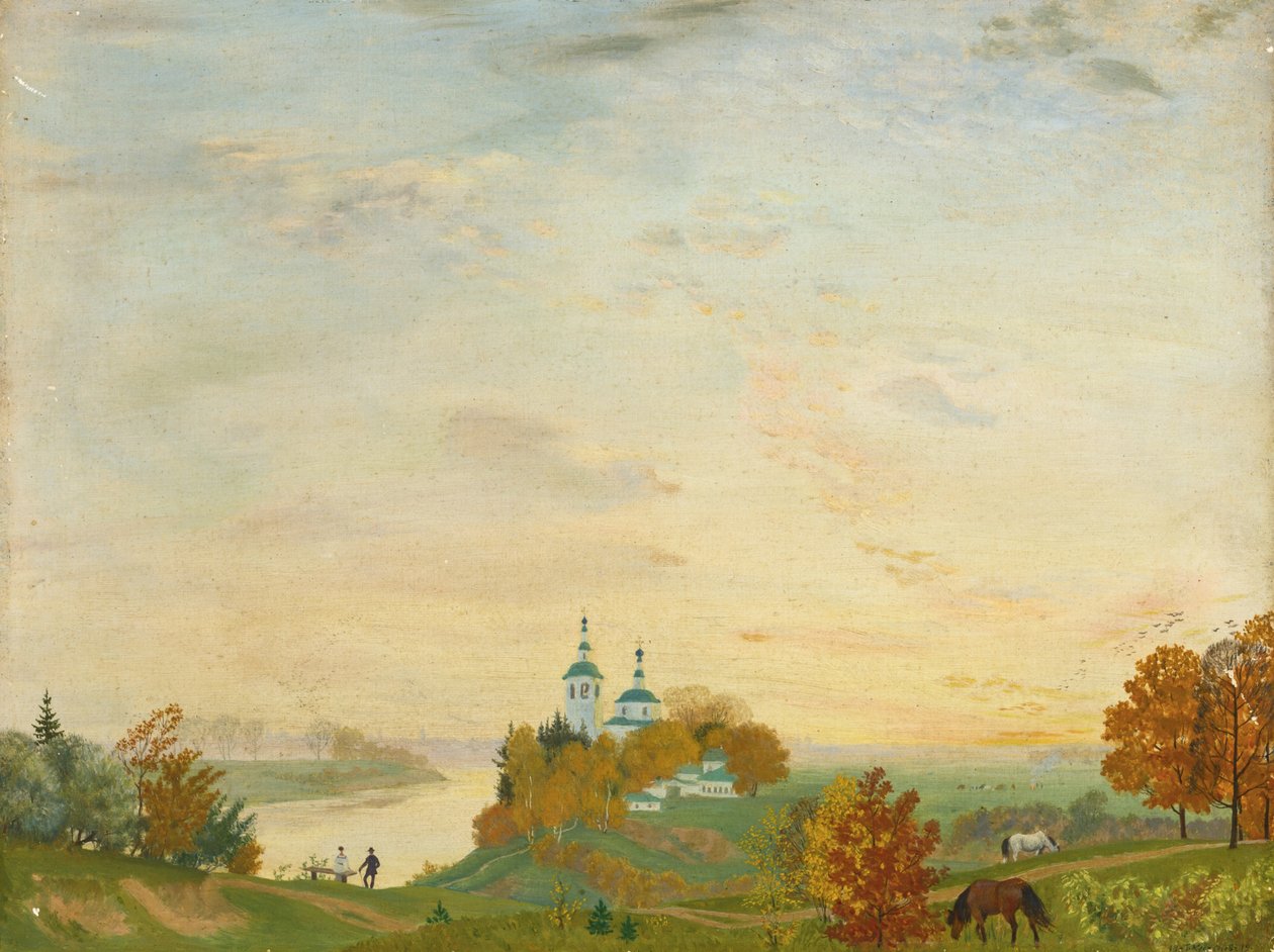 Over elven, høst, 1919 av Boris Mikhailovich Kustodiev