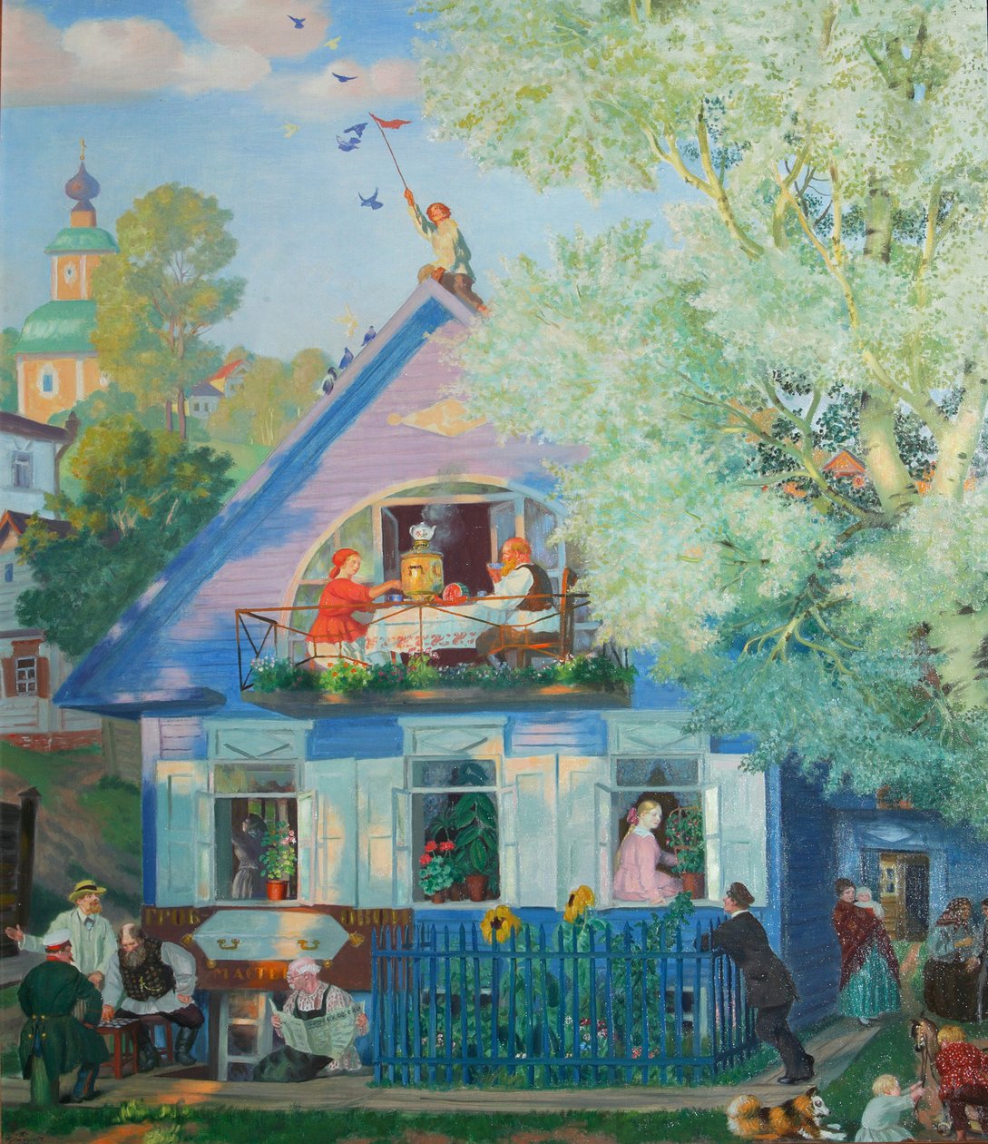Lite blått hus, 1920 av Boris Mikhailovich Kustodiev