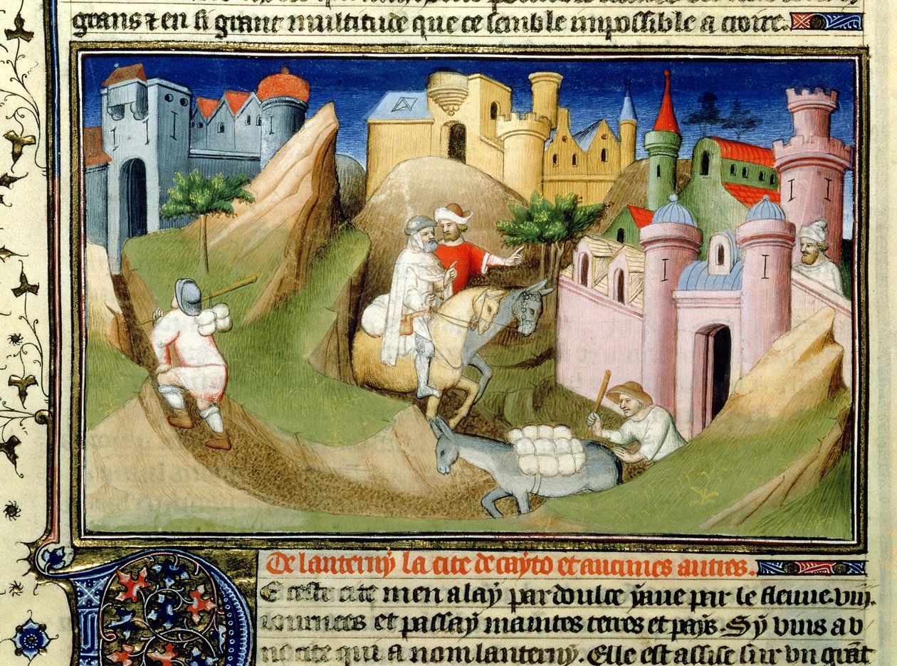 Fr 2810 f.110v, reisende utenfor Peking med Odorico de Pordenone, fra 
