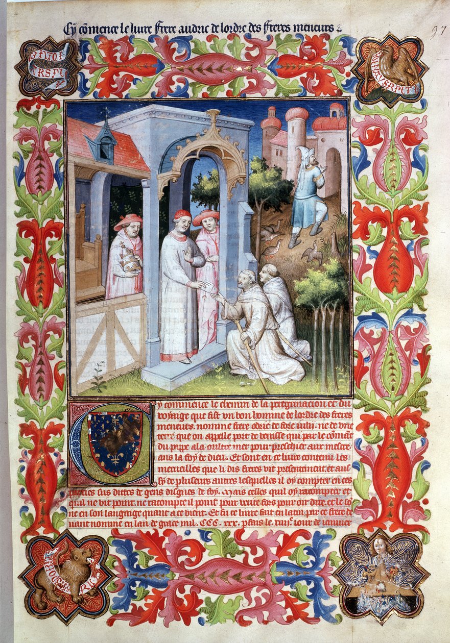 Fr 2810 f.97, Odorico da Pordenone og James av Irland tar avskjed med pave Johannes XXII, fra 