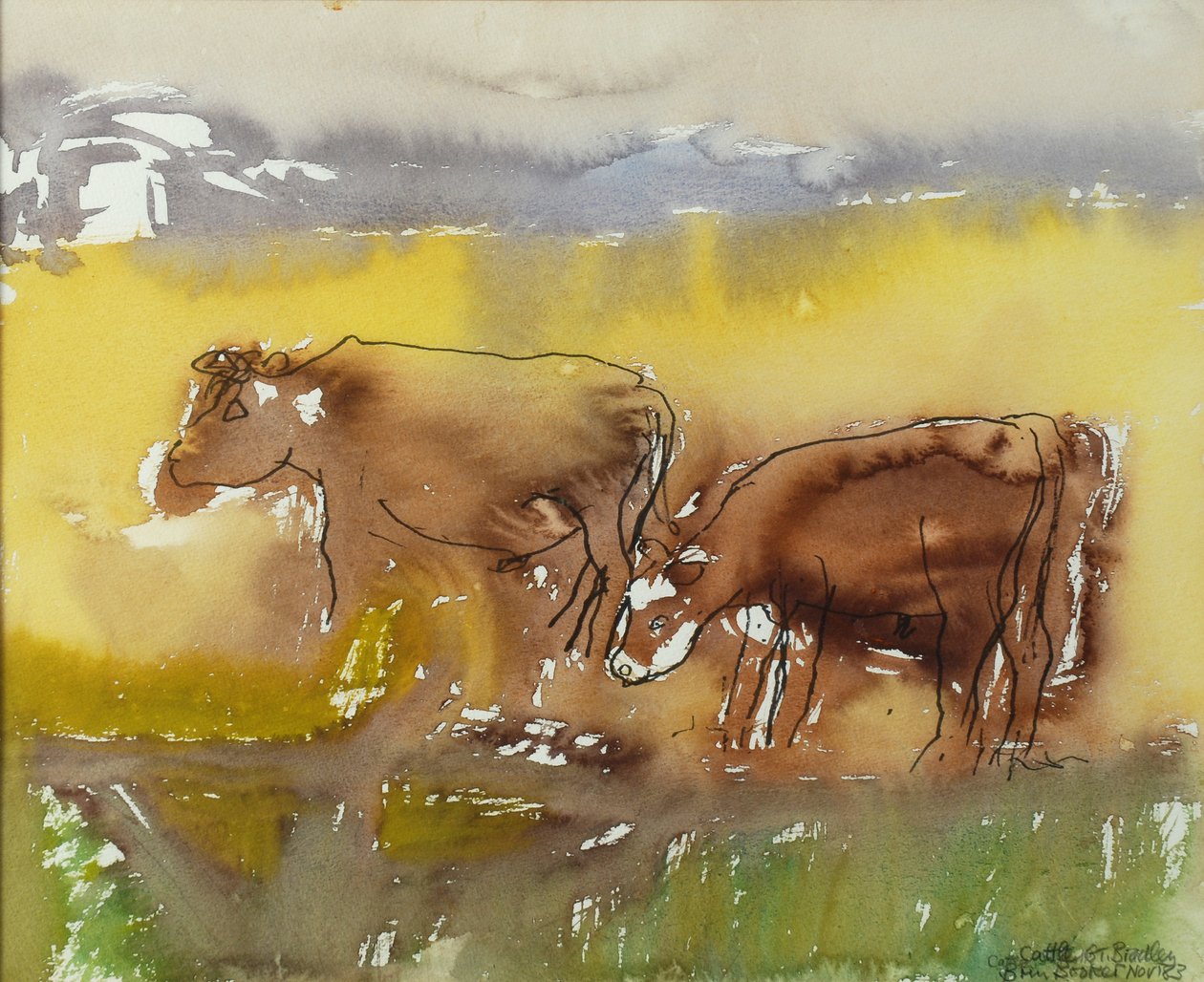 Cattle in the Meadow, 1983 (wc på papir) av Brenda Brin Booker