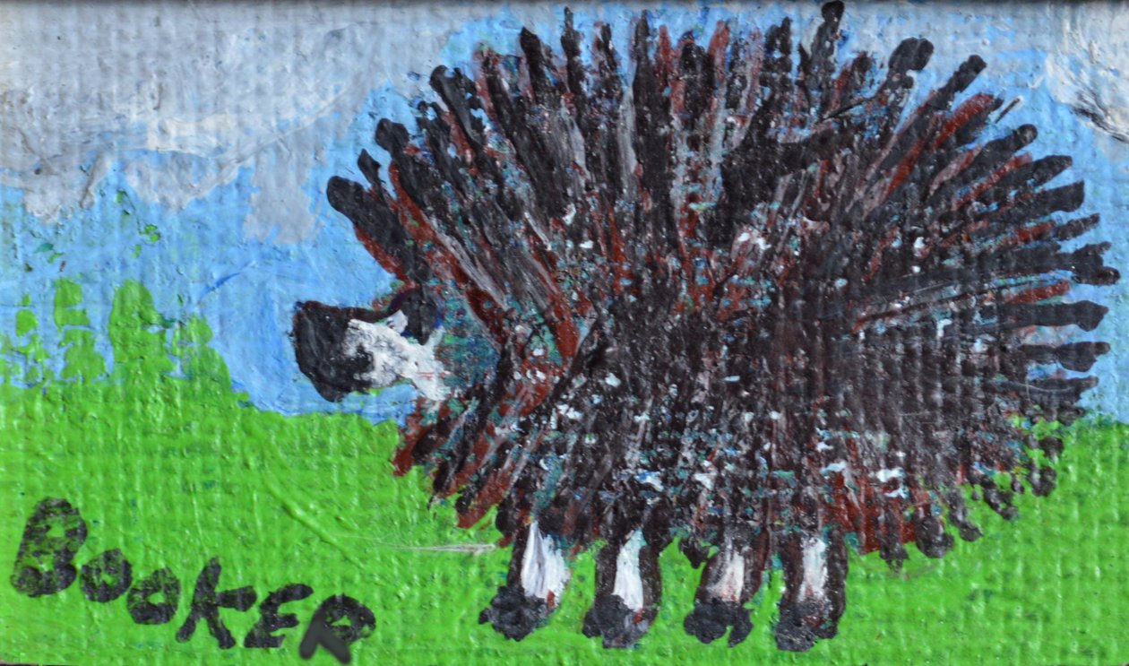 Hedgehog (akryl på hardboard) av Brenda Brin Booker