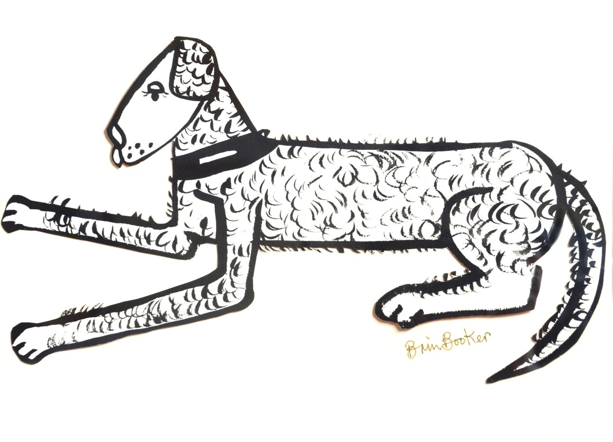 Hound Dog (pensel og blekk på papir) av Brenda Brin Booker