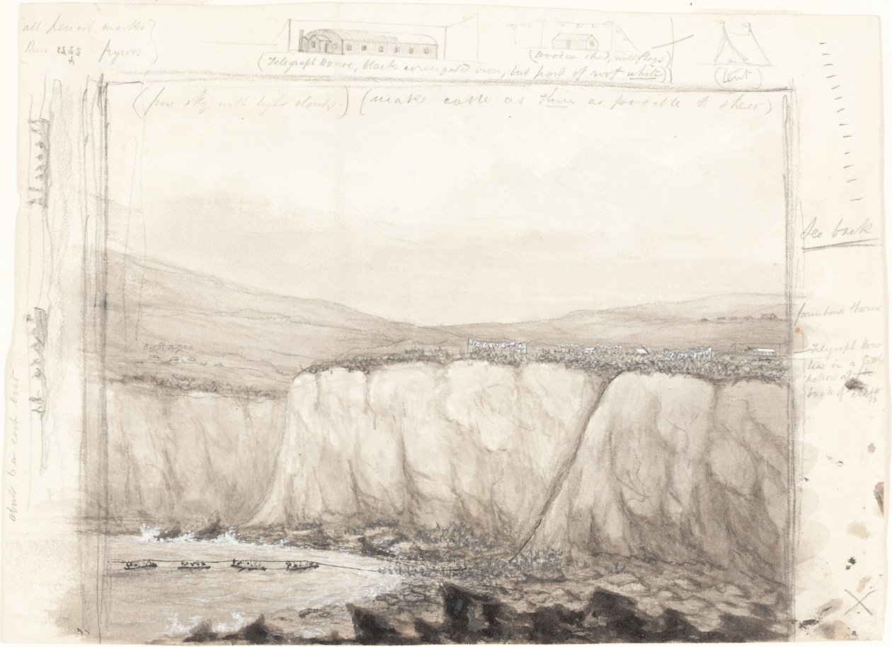 Skisse av båter nær en klippe av British 19th Century