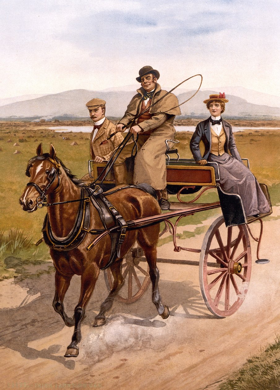 Irish Jaunting Car, ca. 1895 (litho-farge) av British School