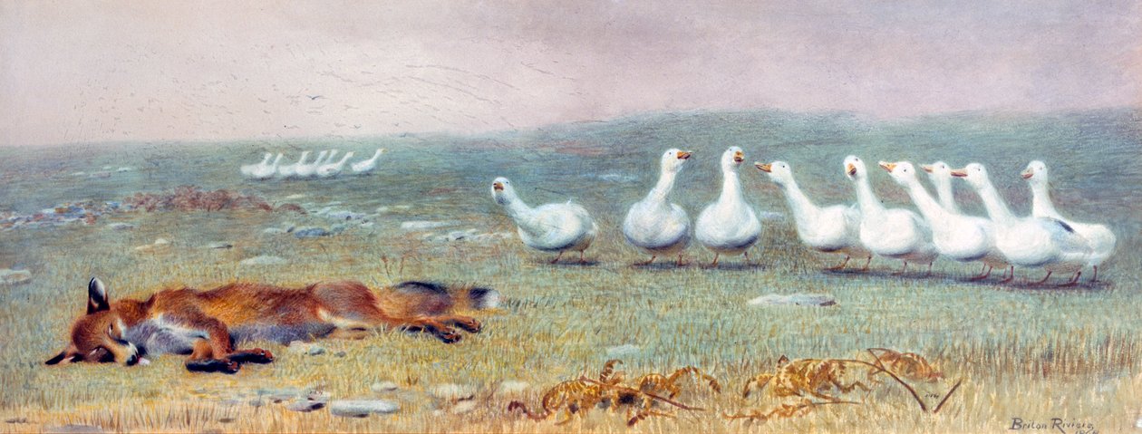Et spill med rev og gjess, 1868 av Briton Riviere