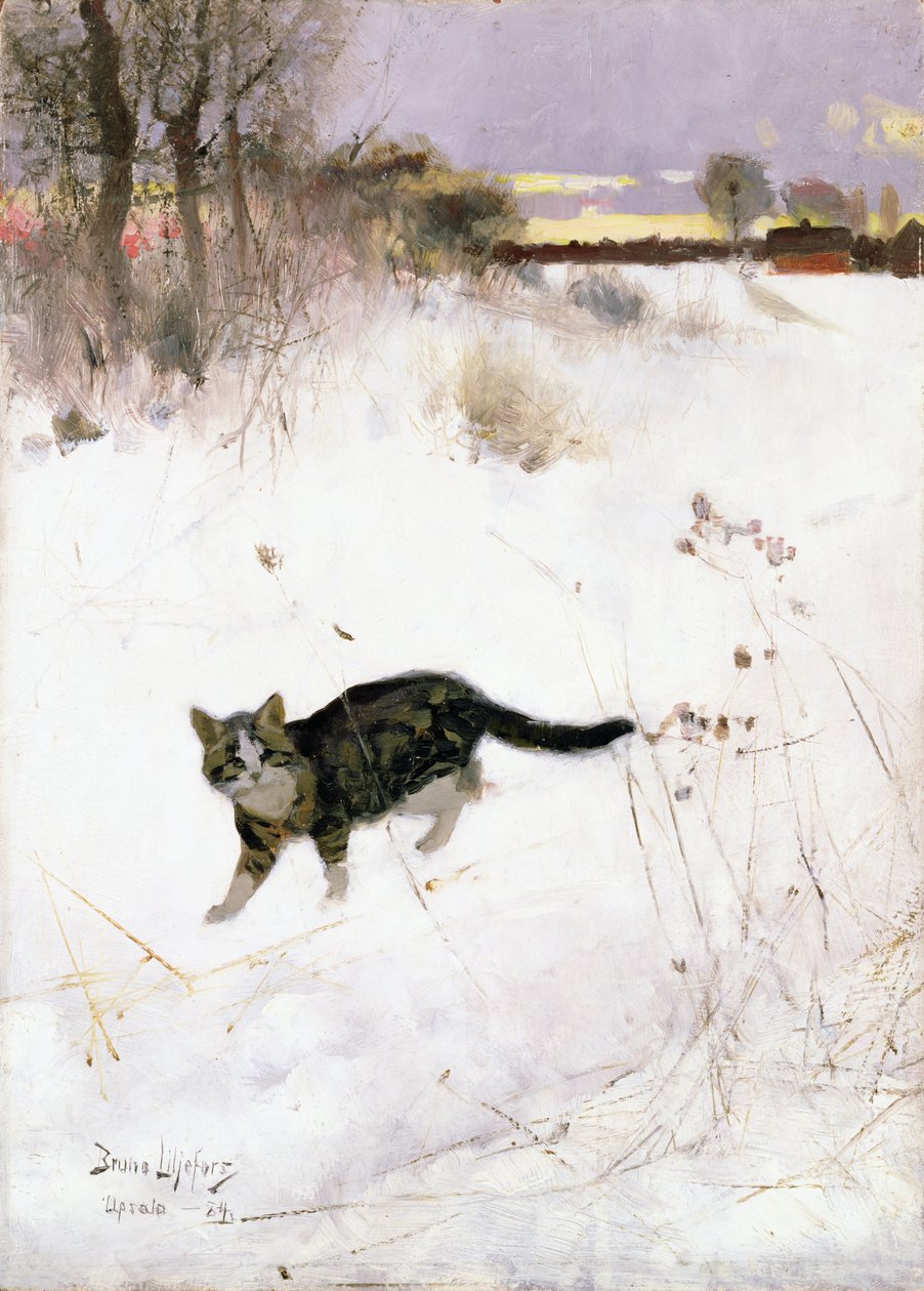 Cat Stalking over Snow, 1884 (panel) av Bruno Andreas Liljefors