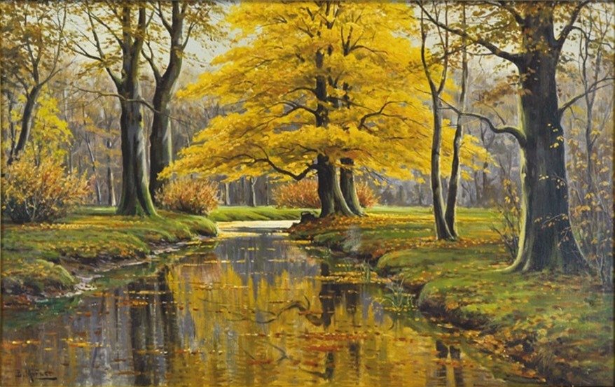 Herbstwald mit BachlaufnTysk: Herbstwald mit Fluzulaufn av Bruno Moras