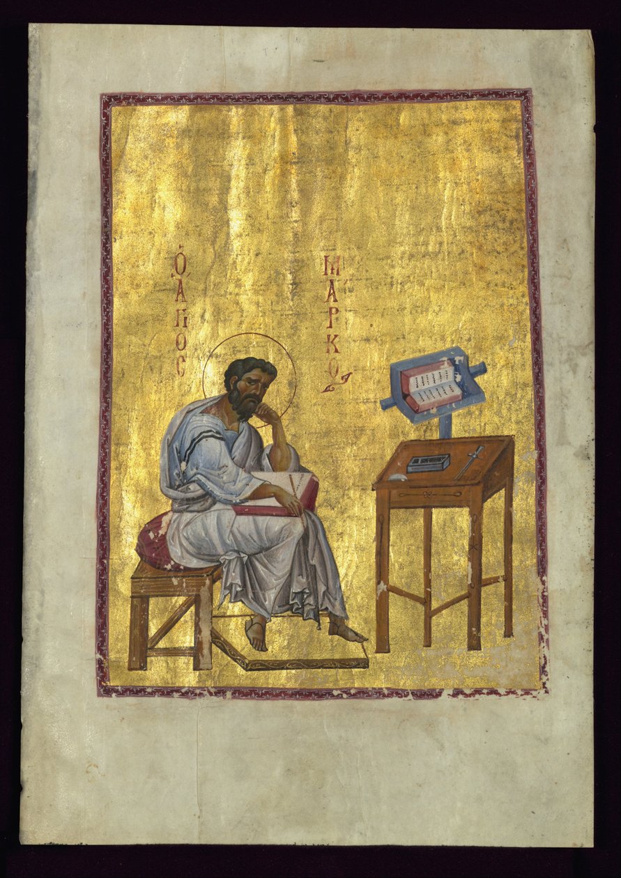 Evangelist Mark satt i studien av Byzantine
