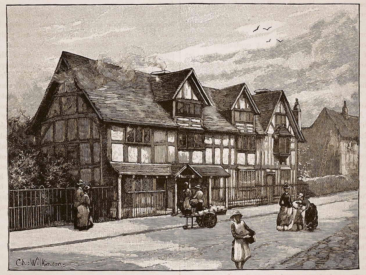 Huset i Stratford-on-Avon, hvor Shakespeare ble født, illustrasjon fra 