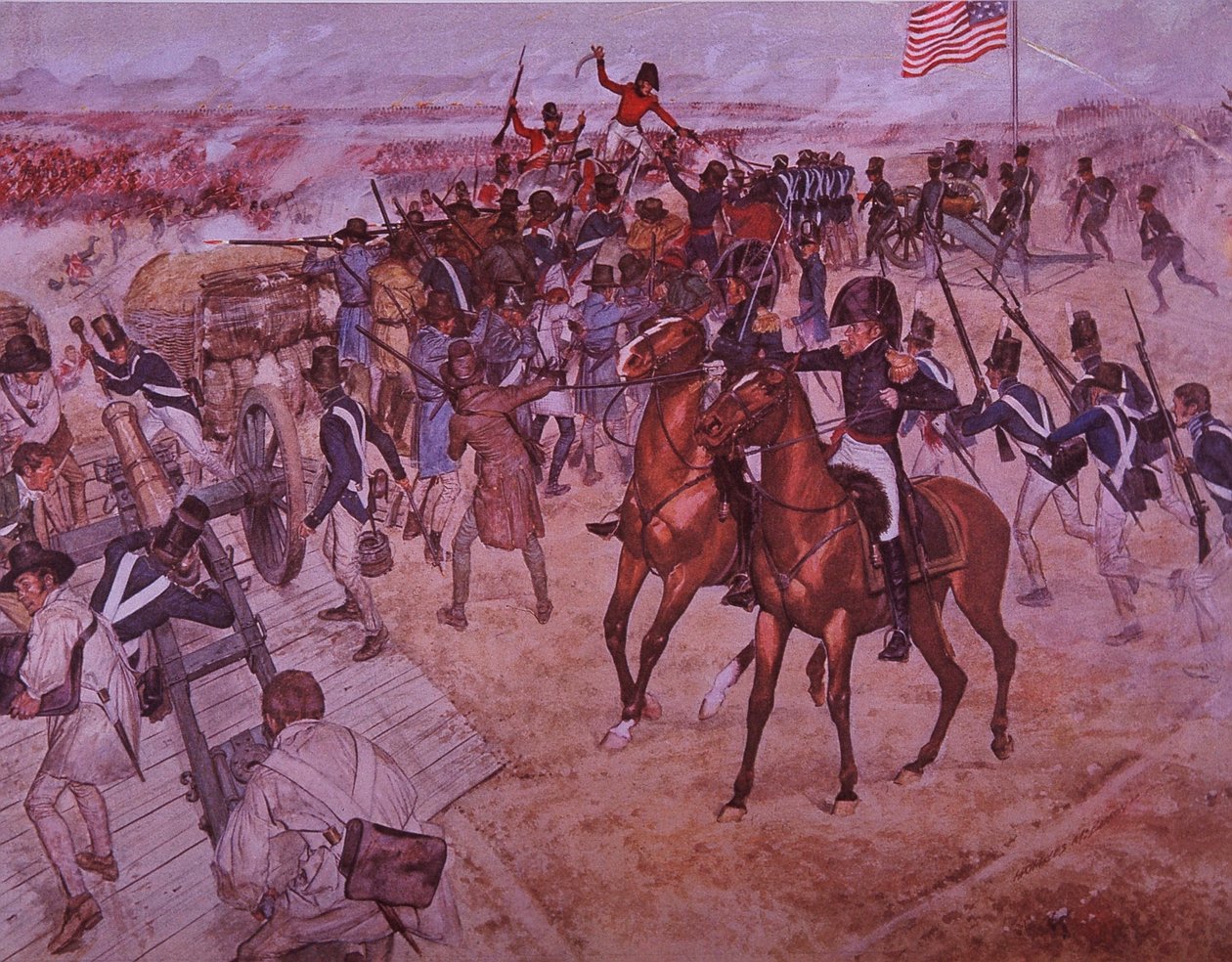 Slaget ved New Orleans (farge litho) av J.B. and Brown J. Rowbotham