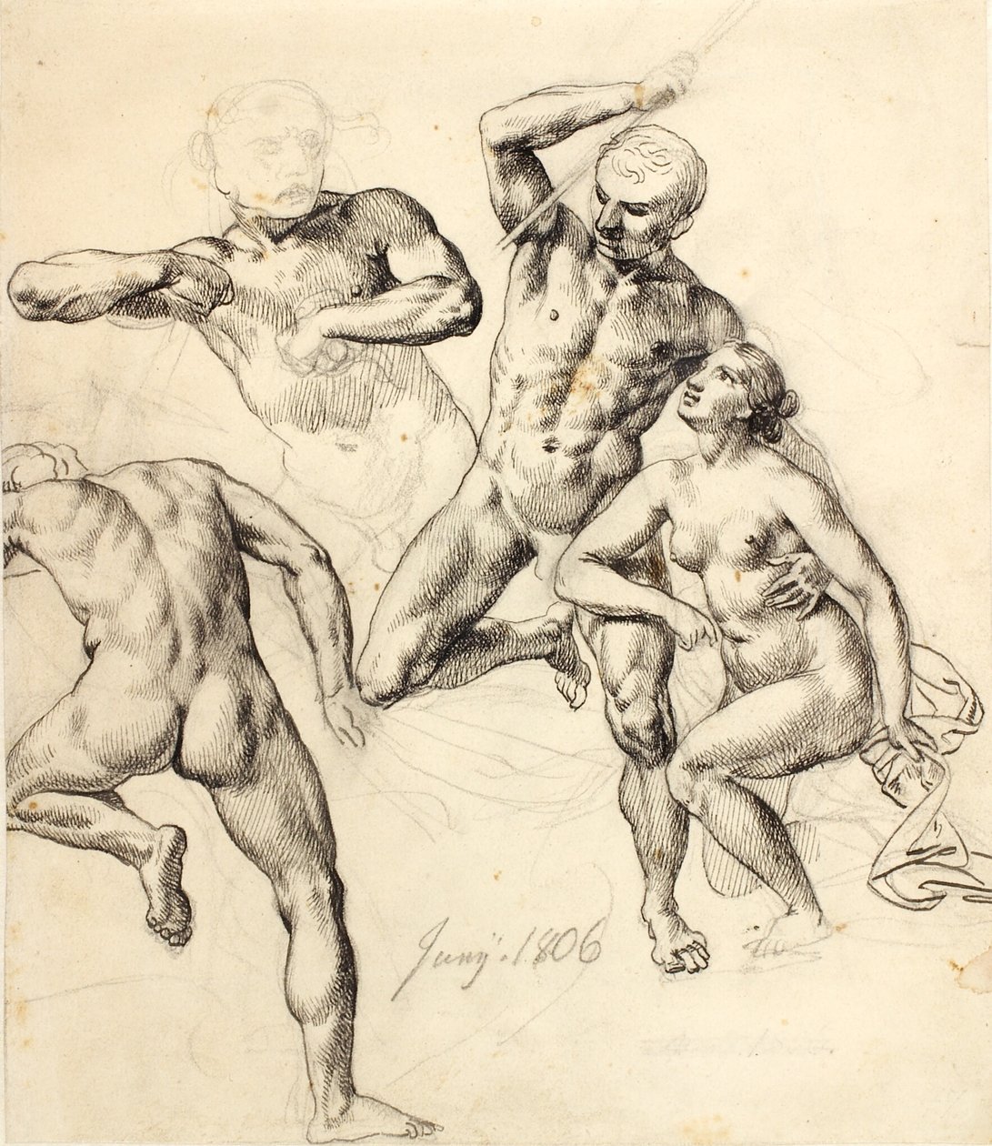 Figurstudier - tre menn og en kvinne av Christoffer Wilhelm Eckersberg