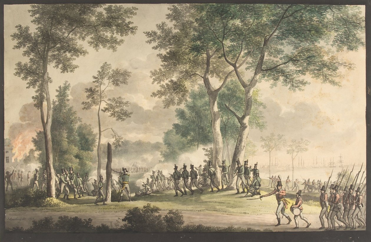 Utfallet av livsjegerne i Classens hage 31. august 1807. av Christoffer Wilhelm Eckersberg