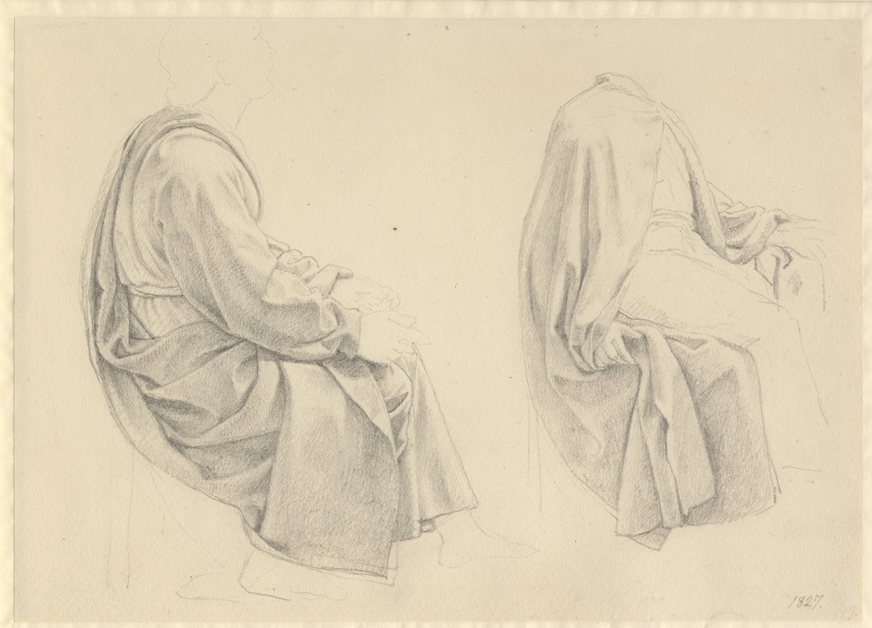 Nattverden - draperistudie for to av apostlene. av Christoffer Wilhelm Eckersberg