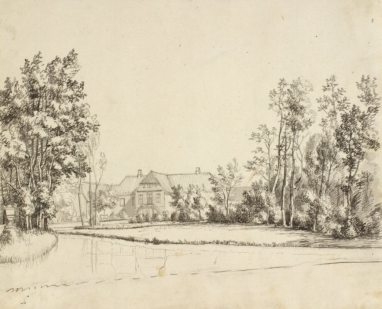 Sanderumgaard sett fra hagen av Christoffer Wilhelm Eckersberg