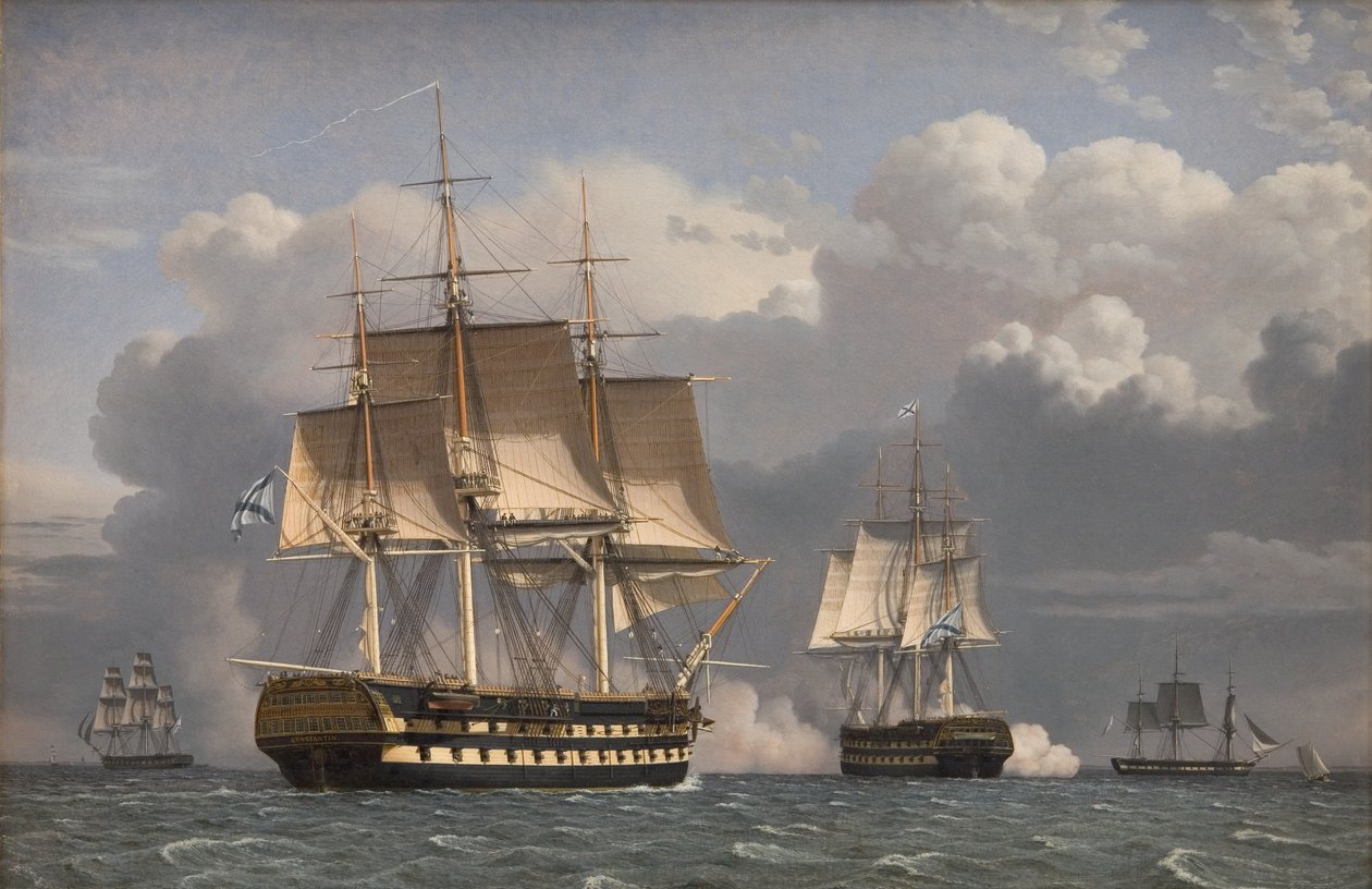 To russiske linjens skip som hilser av Christoffer Wilhelm Eckersberg