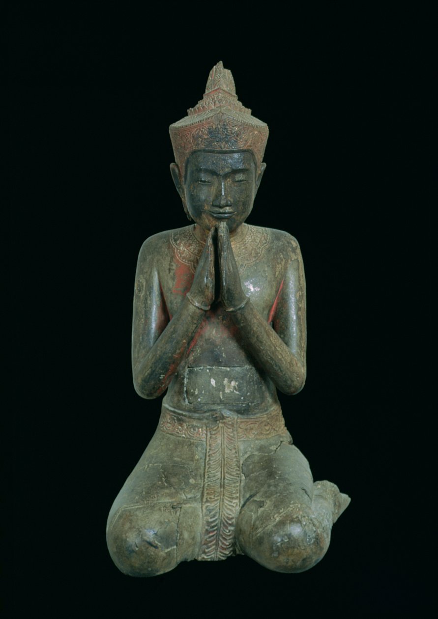 Bedende knelende figur, Angkor, 1400-1500-tallet (bronse) av Cambodian School