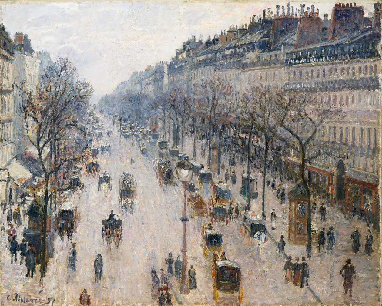 Boulevard Montmartre en vintermorgen av Camille Jacob Pissarro