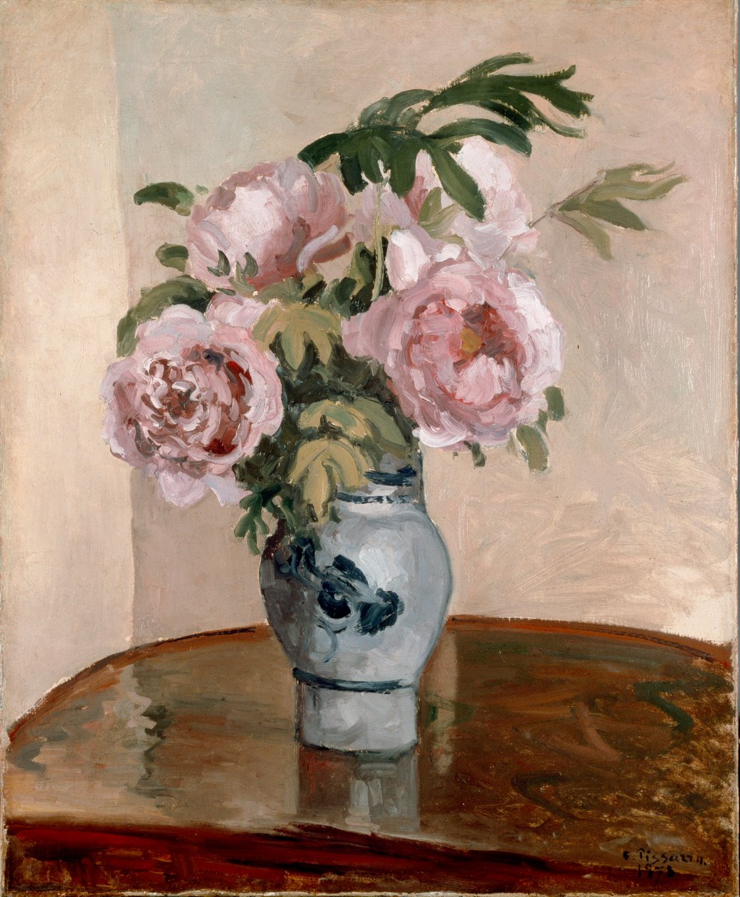 Bukett med rosa peoner, 1873 av Camille Pissarro