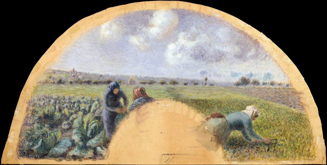 Viftefeste: The Cabbage Gatherers, ca. 1878-79. av Camille Pissarro
