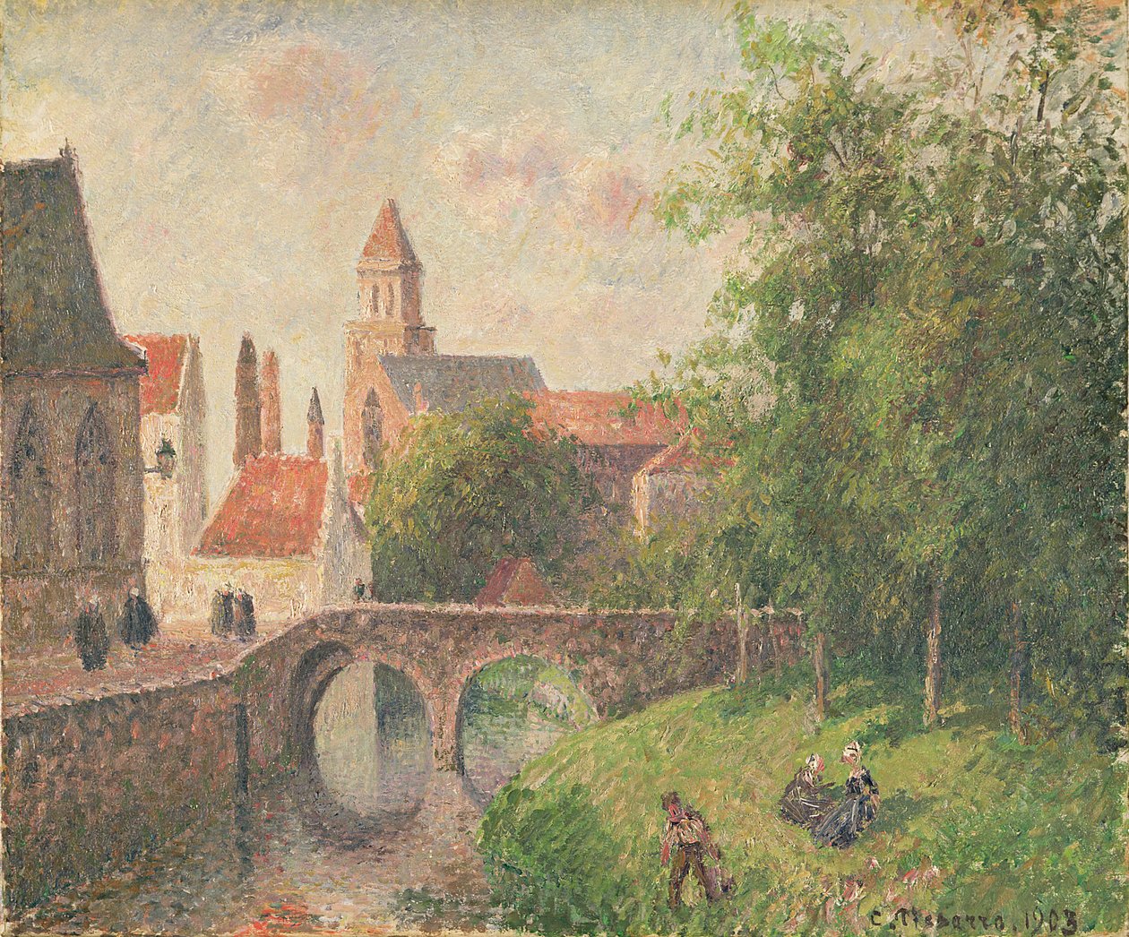 Old Bridge, Brugge (olje på lerret) av Camille Pissarro